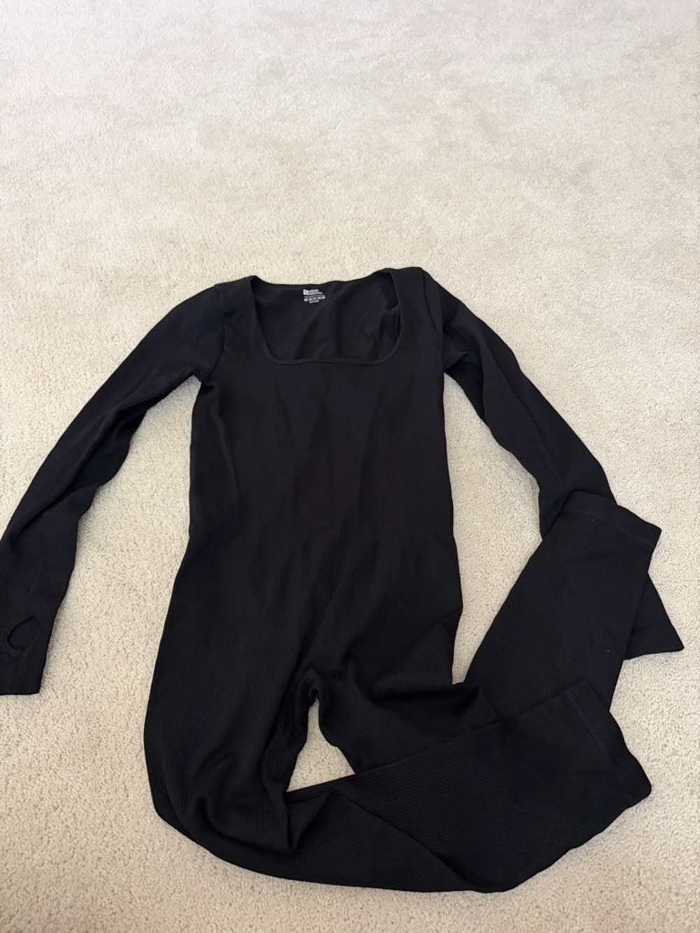 Black Ribbed Long-Sleeve Footie Bodysuit